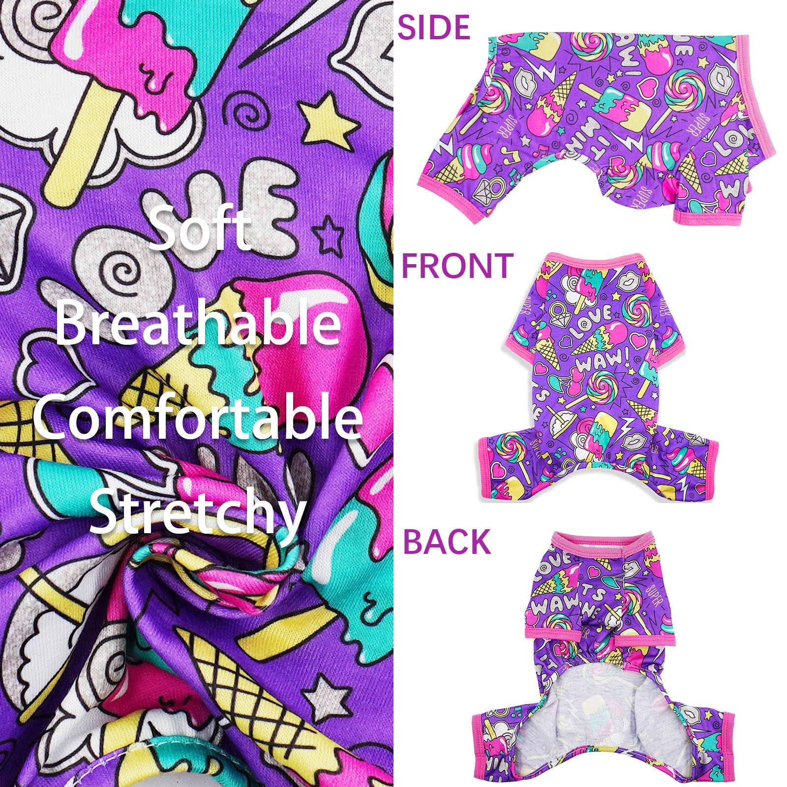 Dog Pajamas Summer Cute Dog Clothes Boy Girl Dog Pjs Soft Stretchy Doggie Puppy Clothes Cat Pet Jammies Outfit (Purple, Xx-Large